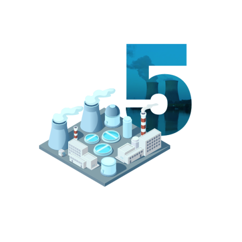 Number five with image of nuclear power plant