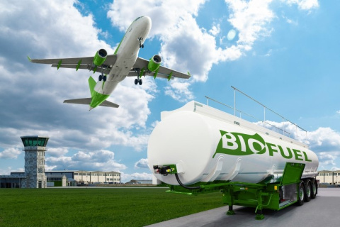 A commercial jet with biofuel tank.