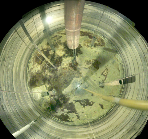 An aerial view of the inside of a storage waste tank
