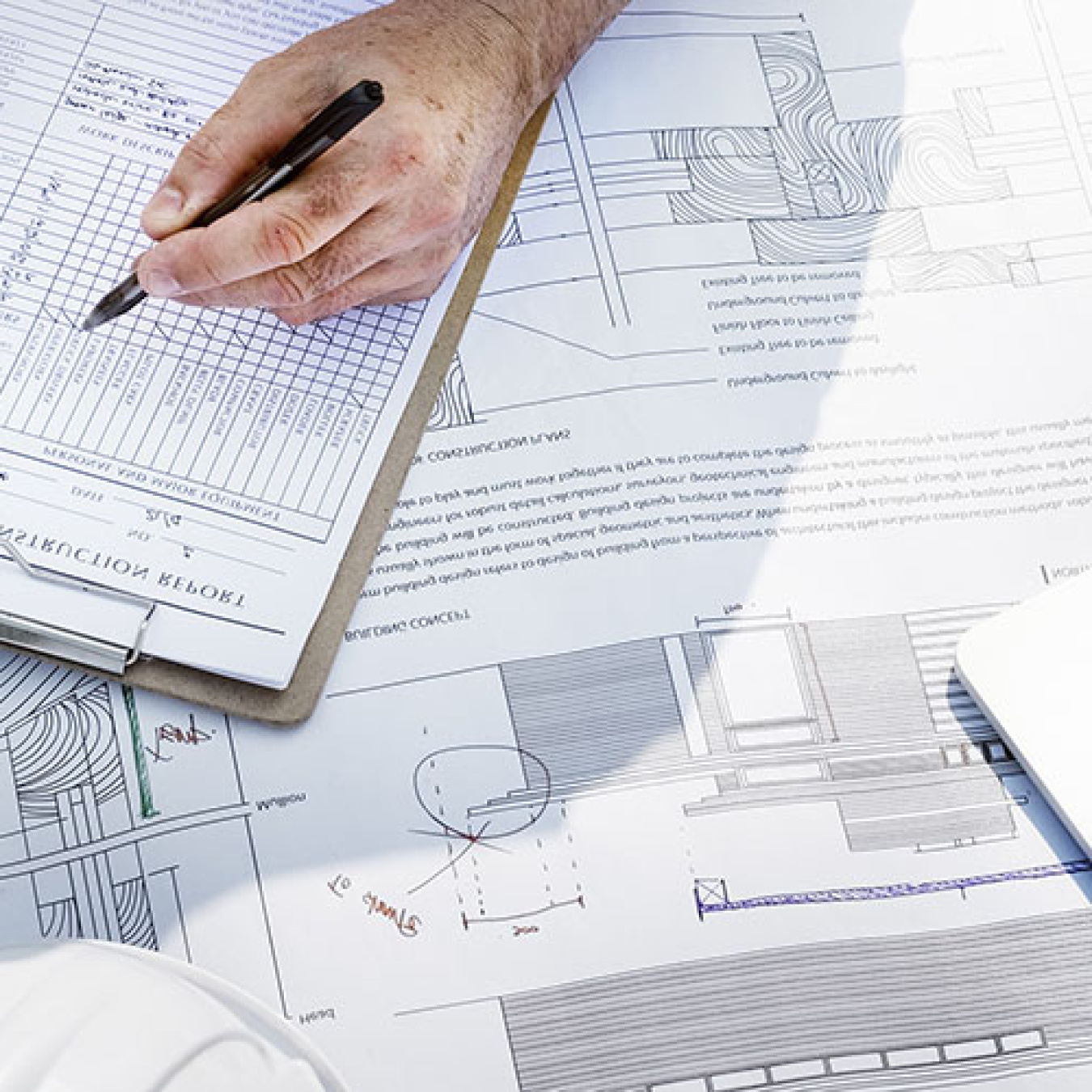 Photo of building plans.