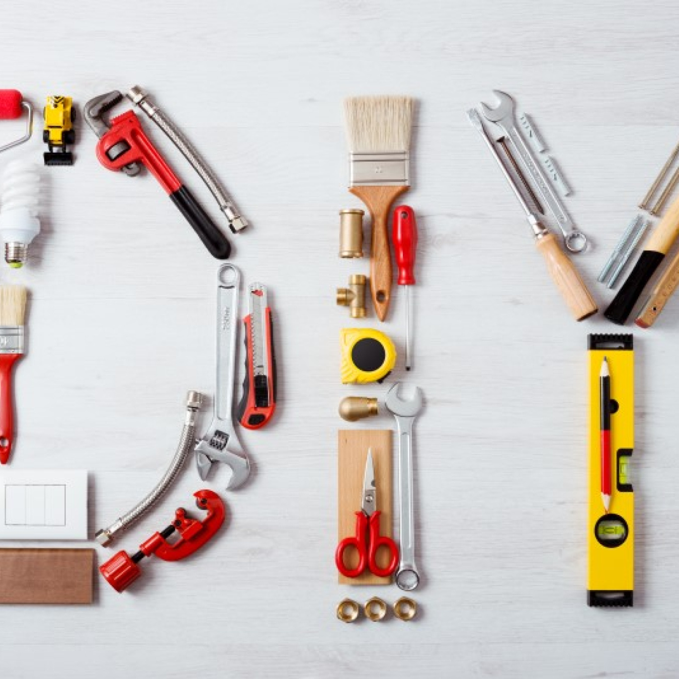 Tools forming the letters DIY