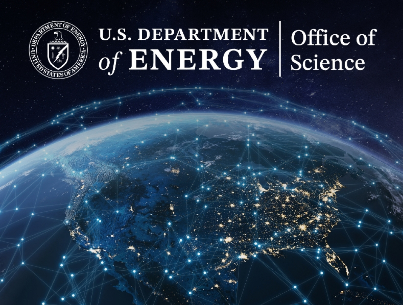 An image of the earth at nighttime with lights on the continents.