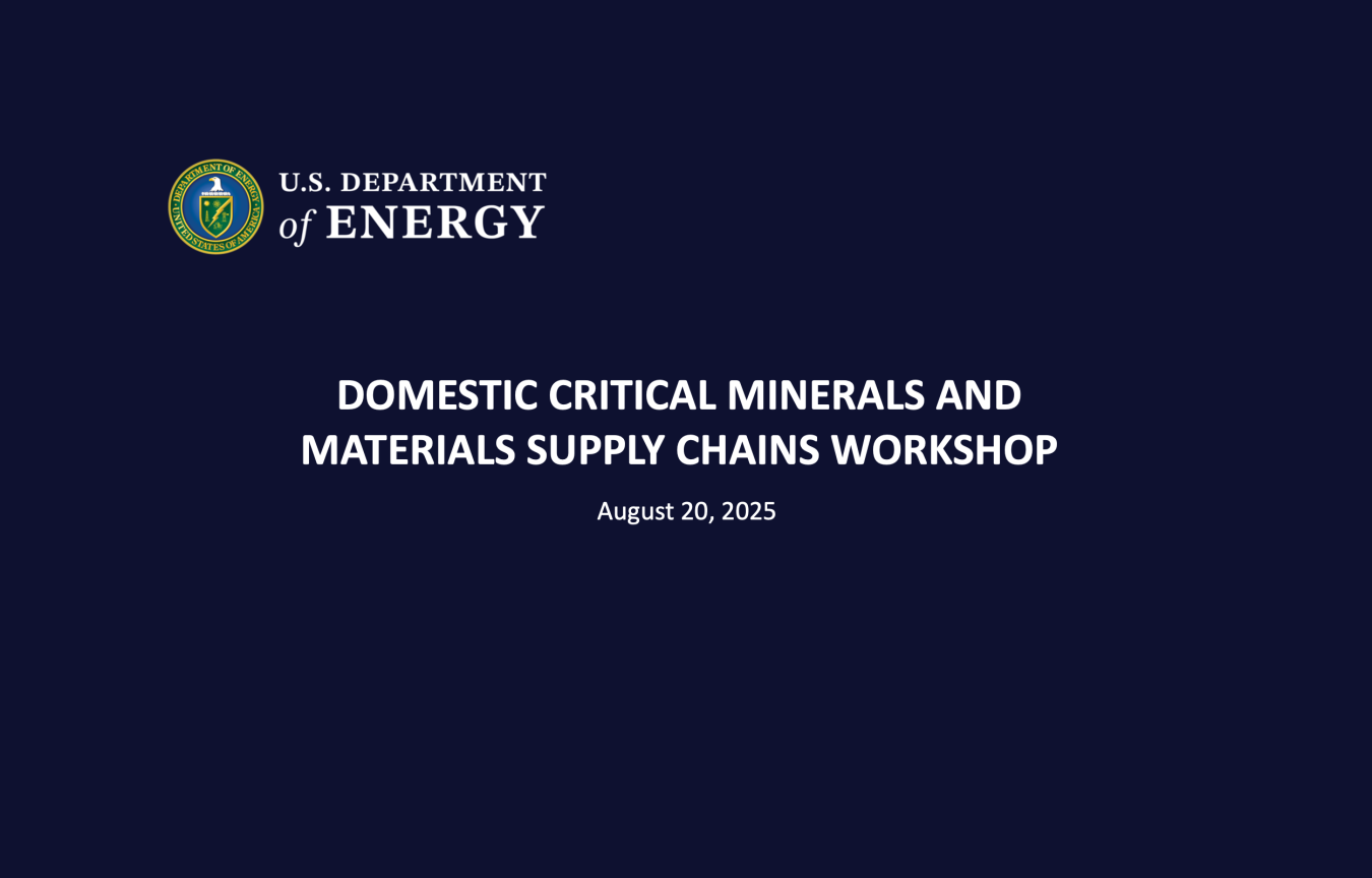 Domestic Critical Minerals and Materials Supply Chains Workshop title card