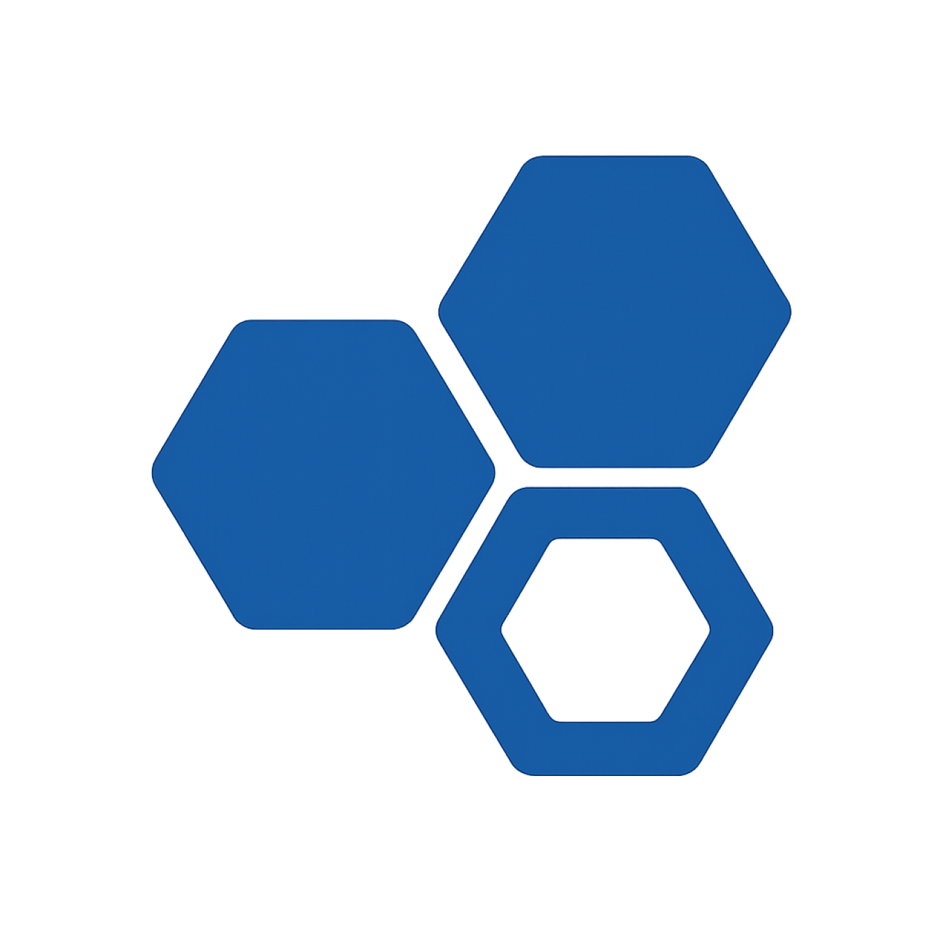 Three blue hexagons forming an abstract, geometric pattern.