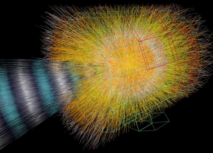 A simulated collision of lead-ions, courtesy the ALICE experiment at CERN A simulated collision of lead-ions, courtesy the ALICE experiment at CERN