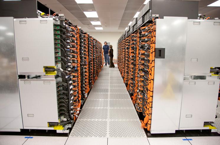 A view of one of the aisles of racks that hold Sequoia’s 1.6 million cores. Its 16.32 sustained petaflops and 1.6 petabytes of memory make it the world's fastest supercomputer. | Photo courtesy of Lawrence Livermore National Laboratory. A view of one of the aisles of racks that hold Sequoia’s 1.6 million cores. Its 16.32 sustained petaflops and 1.6 petabytes of memory make it the world's fastest supercomputer. | Photo courtesy of Lawrence Livermore National Laboratory.