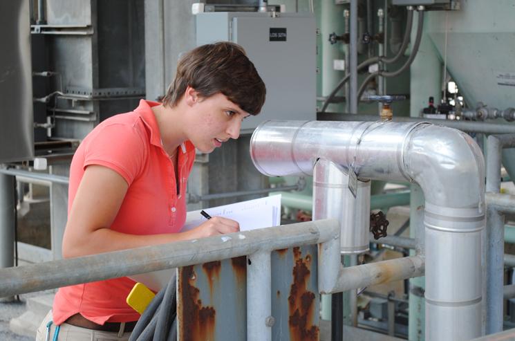 Spencer Isom, second year engineering intern for Savannah River Remediation (SRR) and fourth summer at Savannah River Site (SRS), performs a standard equipment check at Saltstone Production Facility. | Photo courtesy of Savannah River Site Spencer Isom, second year engineering intern for Savannah River Remediation (SRR) and fourth summer at Savannah River Site (SRS), performs a standard equipment check at Saltstone Production Facility. | Photo courtesy of Savannah River Site