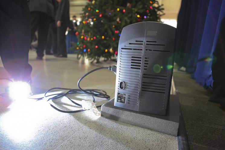 A clean, efficient fuel cell powered the tree lights at the 2011 Energy Department holiday party. | Energy Department file photo.