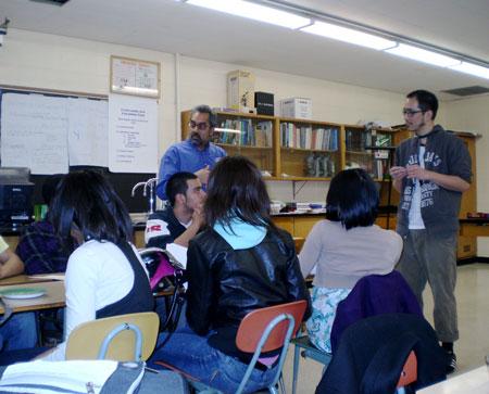 Vipin Gupta (left) and James Madison Academic Campus teacher Patrick Tao meet with students to discuss JMAC's solar challenge. | Photo courtesy of James Madison Academic Campus | Vipin Gupta (left) and James Madison Academic Campus teacher Patrick Tao meet with students to discuss JMAC's solar challenge. | Photo courtesy of James Madison Academic Campus |