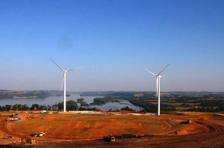 These two General Electric wind turbines, erected in January 2011 on the Frey Farm landfill adjacent to Turkey Hill Dairy's ice cream and sweet iced tea plant in Lancaster County, Penn., are expected to produce 7.5 million kWh of electricity annually. | Photo courtesy of Lancaster County Solid Waste Management Authority.