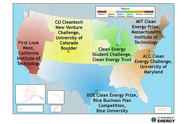 After pitching their business plan to panels of judges at the regional semifinal and final, six teams advanced to the national competition for a chance at the cash grand prize. | Energy Department file graphic. After pitching their business plan to panels of judges at the regional semifinal and final, six teams advanced to the national competition for a chance at the cash grand prize. | Energy Department file graphic.