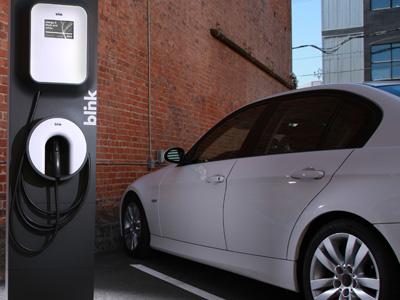 An electric vehicle uses a charging station. | Media photo from ECOtality An electric vehicle uses a charging station. | Media photo from ECOtality