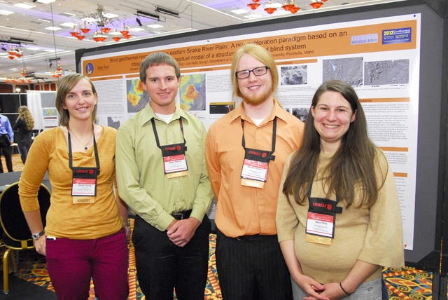 Idaho State University's National Geothermal Student Competition team presenting their research findings at the 2012 Geothermal Resources Council spring/summer meeting. | Photo courtesy of the Geothermal Resources Council. Idaho State University's National Geothermal Student Competition team presenting their research findings at the 2012 Geothermal Resources Council spring/summer meeting. | Photo courtesy of the Geothermal Resources Council.