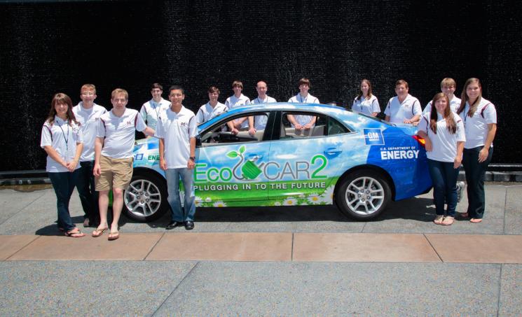 EcoCAR 2: Pluggin in to the Future challenges 15 universities across North America to reduce the environmental impact of a 2013 Chevrolet Malibu by minimizing the vehicles' fuel consumption and reducing its emissions while retaining the vehicle's performance, safety, and consumer appeal. | Photo by Myles Regan. EcoCAR 2: Pluggin in to the Future challenges 15 universities across North America to reduce the environmental impact of a 2013 Chevrolet Malibu by minimizing the vehicles' fuel consumption and reducing its emissions while retaining the vehicle's performance, safety, and consumer appeal. | Photo by Myles Regan.