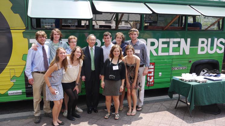 The Big Green Bus visited the Energy Department and Secretary Chu this Tuesday. Ten Dartmouth students are touring the nation on the Big Green Bus to build enthusiasm for community involvement through environmental action. This is the 8th year this completely student run initiative has hit the road to travel 12,000 miles across 24 states on a reused, veggie-powered Greyhound bus. | Image: Justin Vandenbroeck, Energy Department The Big Green Bus visited the Energy Department and Secretary Chu this Tuesday. Ten Dartmouth students are touring the nation on the Big Green Bus to build enthusiasm for community involvement through environmental action. This is the 8th year this completely student run initiative has hit the road to travel 12,000 miles across 24 states on a reused, veggie-powered Greyhound bus. | Image: Justin Vandenbroeck, Energy Department