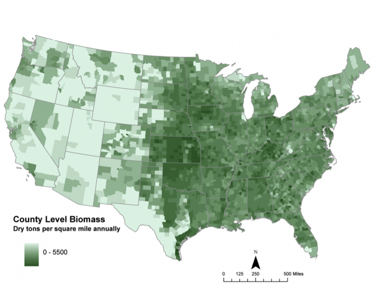 Total potential biomass resources by county in the contiguous U.S. from the baseline scenario of the Update (Figure 6.4, page 159) | Map from Billion-Ton Update Total potential biomass resources by county in the contiguous U.S. from the baseline scenario of the Update (Figure 6.4, page 159) | Map from Billion-Ton Update