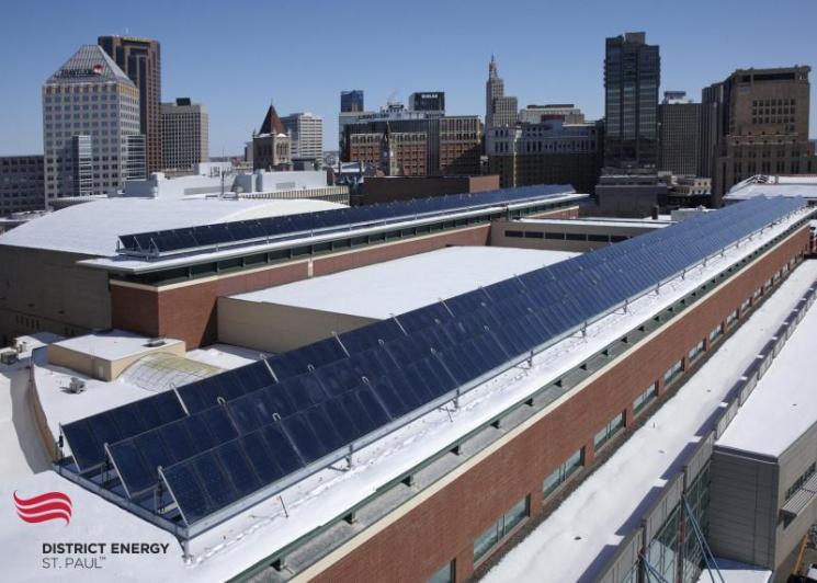 An aerial view of the solar installation | courtesy of District Energy St. Paul