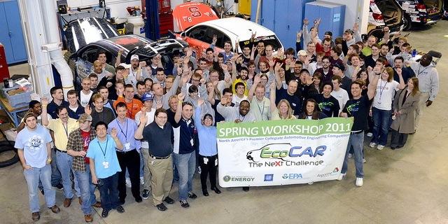 Participants in the EcoCar2 challenge gather for the spring workshop in Ann Arbor, Michigan.