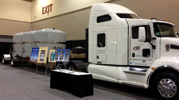 Three HalfPACT transportation packages on a Waste Isolation Pilot Plant (WIPP) truck are parked inside the exhibit hall at the 2013 Waste Management Conference. WIPP featured the exhibit as part of outreach to visitors at the annual gathering in Phoenix. Three HalfPACT transportation packages on a Waste Isolation Pilot Plant (WIPP) truck are parked inside the exhibit hall at the 2013 Waste Management Conference. WIPP featured the exhibit as part of outreach to visitors at the annual gathering in Phoenix.