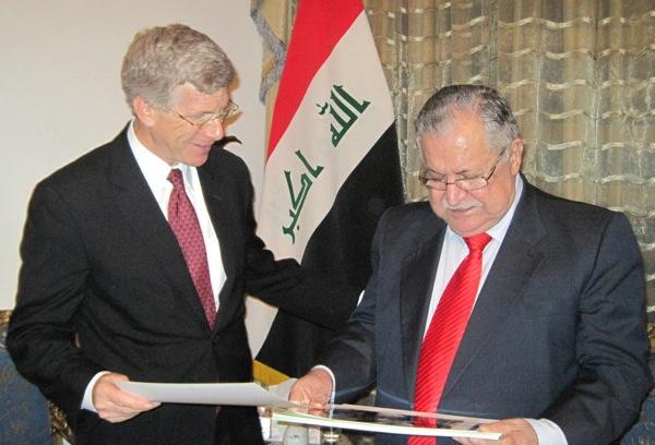 Deputy Secretary Daniel Poneman and Iraqi President Jalal Talabani exchanging official photographs as they conclude their meeting. | Energy Department Photo Deputy Secretary Daniel Poneman and Iraqi President Jalal Talabani exchanging official photographs as they conclude their meeting. | Energy Department Photo