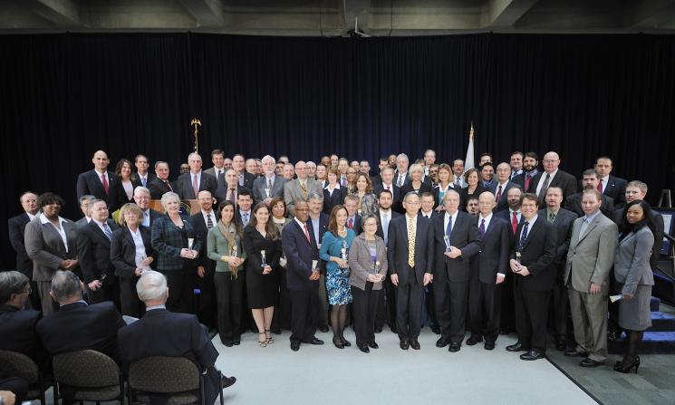 The Japan Earthquake and Tsunami Disaster Response Team with Secretary Steven Chu as they receive a Secretary of Energy Achievement Award. | Photo courtesy of the Energy Department