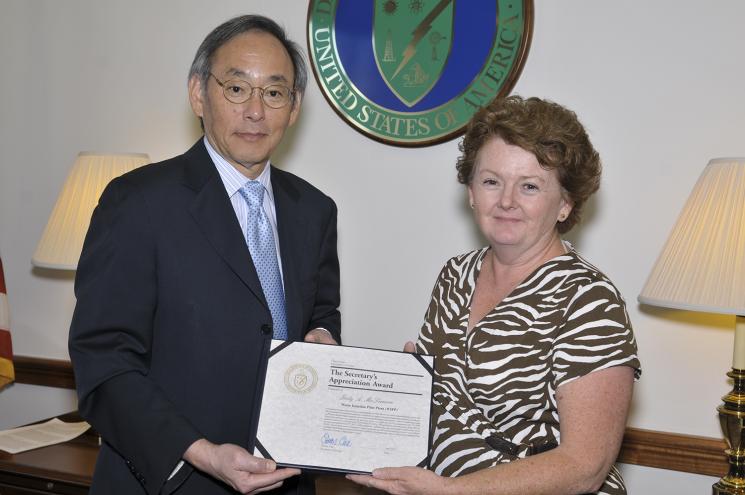 Judy McLemore from the Waste Isolation Pilot Plant led efforts to reduce the DOE’s vehicle fleet by 20 percent, improving sustainability and saving money. Under her leadership, greenhouse gas emissions associated with business travel were reduced by 63 percent and travel costs were reduced by greater than 60 percent. Judy McLemore from the Waste Isolation Pilot Plant led efforts to reduce the DOE’s vehicle fleet by 20 percent, improving sustainability and saving money. Under her leadership, greenhouse gas emissions associated with business travel were reduced by 63 percent and travel costs were reduced by greater than 60 percent.