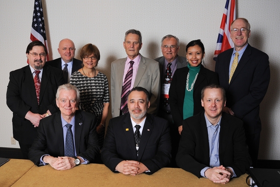 Front row, left to right: John Mathieson, Head of International Relations, U.K. Nuclear Decommissioning Authority (NDA), Joe Franco, Manager, Carlsbad Field Office (CBFO), and Graham Jonsson, Deputy Head, NDA, Sellafield Site; second row, left to right, Andrew Szilagyi, Director, EM Office of Deactivation & Decommissioning and Facility Engineering, Laurie Judd, Vice President for Government Programs, NuVision Engineering, Nancy Buschman, Engineer, EM Office of Nuclear Material Disposition, John Lawes, Contract Manager, Dounreay, Dr. Abraham Van Luik, Manager, International Programs, CBFO, Rosa Elmetti, Foreign Affairs Specialist, EM International Program, and Steve Schneider, Director, EM Office of Tank Waste Management. Front row, left to right: John Mathieson, Head of International Relations, U.K. Nuclear Decommissioning Authority (NDA), Joe Franco, Manager, Carlsbad Field Office (CBFO), and Graham Jonsson, Deputy Head, NDA, Sellafield Site; second row, left to right, Andrew Szilagyi, Director, EM Office of Deactivation & Decommissioning and Facility Engineering, Laurie Judd, Vice President for Government Programs, NuVision Engineering, Nancy Buschman, Engineer, EM Office of Nuclear Material Disposition, John Lawes, Contract Manager, Dounreay, Dr. Abraham Van Luik, Manager, International Programs, CBFO, Rosa Elmetti, Foreign Affairs Specialist, EM International Program, and Steve Schneider, Director, EM Office of Tank Waste Management.