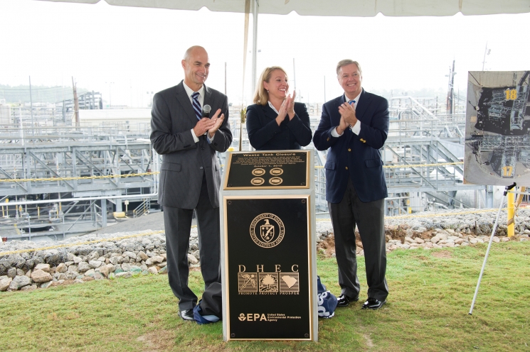 U.S. Energy Under Secretary for Nuclear Security Thomas D'Agostino, left, South Carolina Department of Health and Environmental Control Director Catherine Templeton and U.S. Sen. Lindsey Graham (R-SC) unveil a marker to commemorate the closing of waste tanks at the Savannah River Site in South Carolina. U.S. Energy Under Secretary for Nuclear Security Thomas D'Agostino, left, South Carolina Department of Health and Environmental Control Director Catherine Templeton and U.S. Sen. Lindsey Graham (R-SC) unveil a marker to commemorate the closing of waste tanks at the Savannah River Site in South Carolina.