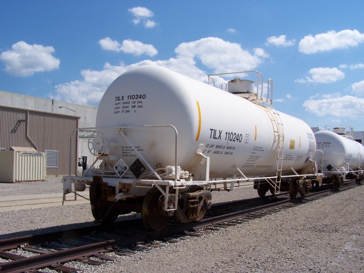 Pictured here are railcars carrying tanks of hydrofluoric acid for shipment from the Portsmouth site to Solvay Fluorides for industrial use.