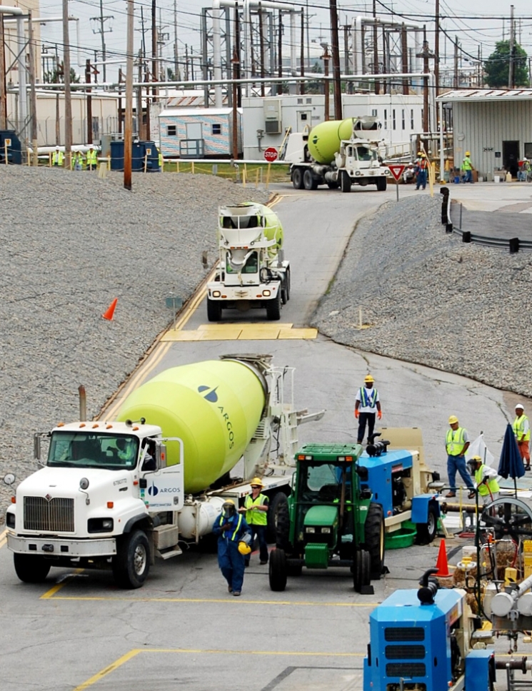 The first cement truck with the specially formulated grout arrives at the Savannah River Site earlier this month. The first cement truck with the specially formulated grout arrives at the Savannah River Site earlier this month.