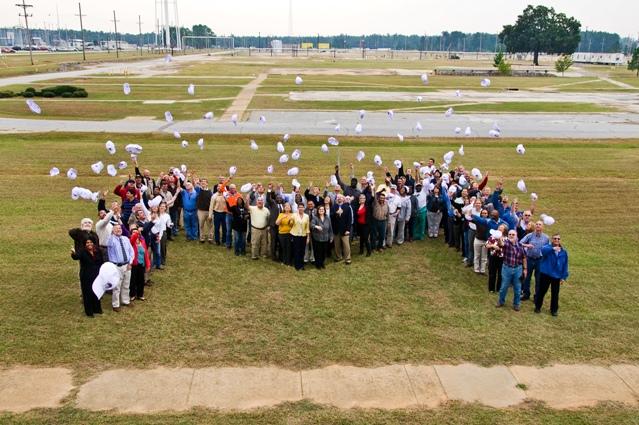 Employees of the Savannah River Site's M Area Operable Unit (MAOU) gather at the completed site. Employees of the Savannah River Site's M Area Operable Unit (MAOU) gather at the completed site.