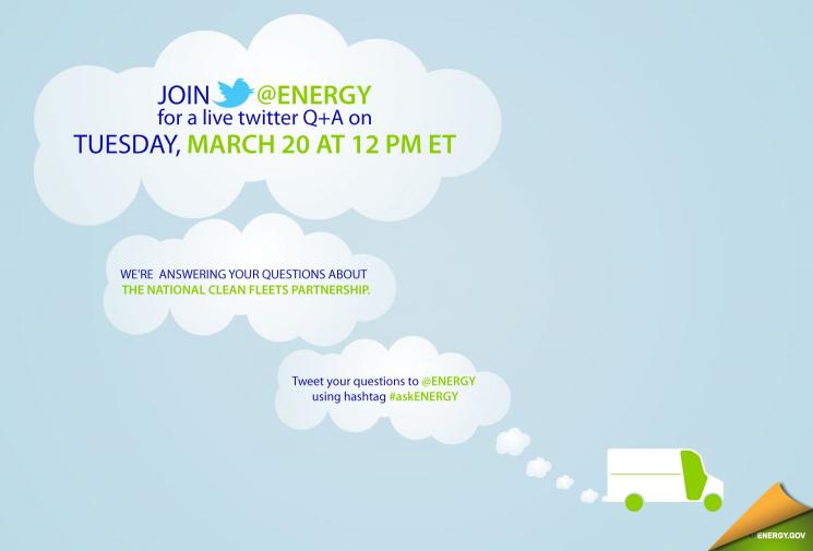 Visit twitter.com/energy to join our live Twitter Q&A on Tuesday, March 20, at noon ET. Visit twitter.com/energy to join our live Twitter Q&A on Tuesday, March 20, at noon ET.