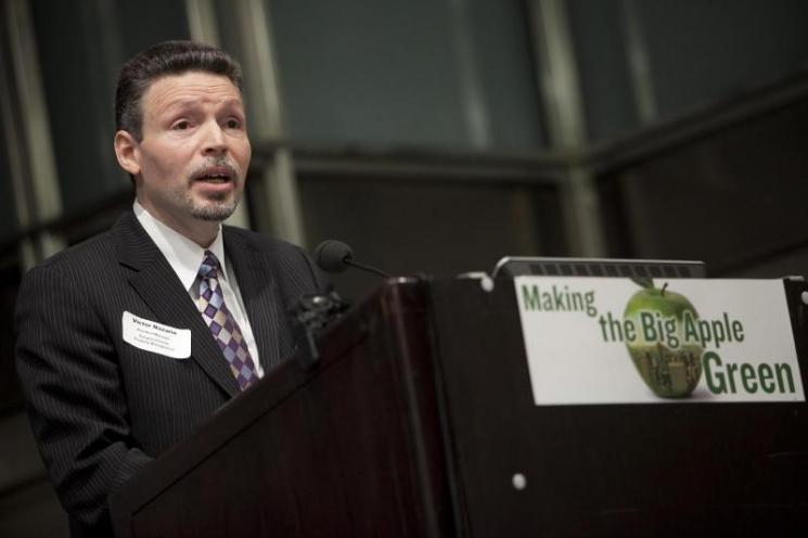Victor Nazario speaks at the 1,000 Green Supers graduation ceremony in New York City. | Courtesy of SEIU32BJ