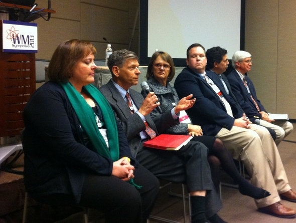 Participants in the session on Advisory Board contributions to the EM program included, left to right, Karen Guevara, Savannah River Site; Ralph Phelps, Northern New Mexico Citizens’ Advisory Board; Cate Alexander, EM; Eric Roberts, EHI Consultants; Dave Adler, Oak Ridge site; and Ralph Young, Paducah Citizens Advisory Board. Participants in the session on Advisory Board contributions to the EM program included, left to right, Karen Guevara, Savannah River Site; Ralph Phelps, Northern New Mexico Citizens’ Advisory Board; Cate Alexander, EM; Eric Roberts, EHI Consultants; Dave Adler, Oak Ridge site; and Ralph Young, Paducah Citizens Advisory Board.