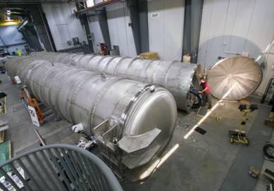 Detector tanks for the new SANS instruments at the High Flux Isotope Reactor. The Bio-SANS detector is on the right. Source: ORNL Detector tanks for the new SANS instruments at the High Flux Isotope Reactor. The Bio-SANS detector is on the right. Source: ORNL