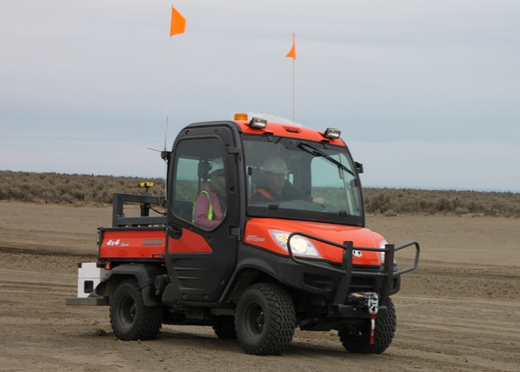 Workers use this mobile survey vehicle in American Recovery and Reinvestment Act work at the Hanford site to survey remediated areas for radiological contamination. Workers use this mobile survey vehicle in American Recovery and Reinvestment Act work at the Hanford site to survey remediated areas for radiological contamination.