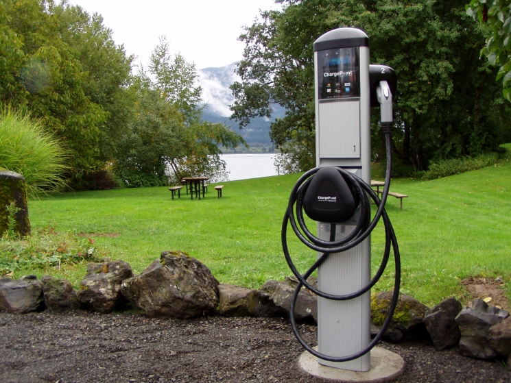 This ChargePoint station is located in the Columbia River Gorge National Scenic Area in Stevenson, WA, -- an area that is adjacent to the city's shops, restaurants, spas and art galleries. | Photo courtesy of Port of Skamania. This ChargePoint station is located in the Columbia River Gorge National Scenic Area in Stevenson, WA, -- an area that is adjacent to the city's shops, restaurants, spas and art galleries. | Photo courtesy of Port of Skamania.