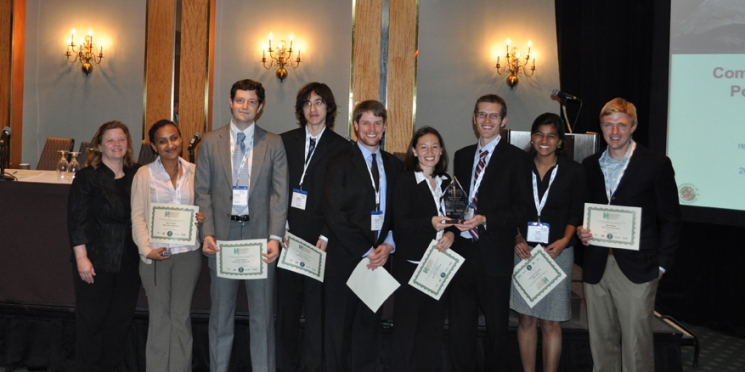 The University of Maryland team accepted the award for the best combined heat, hydrogen, and power system design at the World Hydrogen Energy Conference (WHEC) in Toronto. | Photo courtesy of Jennie Moton. The University of Maryland team accepted the award for the best combined heat, hydrogen, and power system design at the World Hydrogen Energy Conference (WHEC) in Toronto. | Photo courtesy of Jennie Moton.
