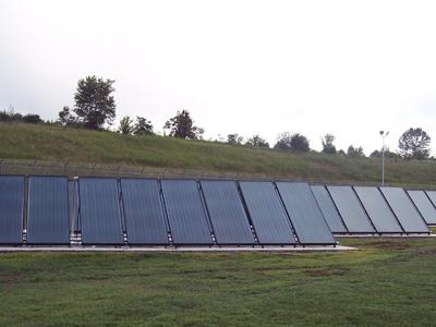An array of solar collectors | Photo courtesy of Trane An array of solar collectors | Photo courtesy of Trane