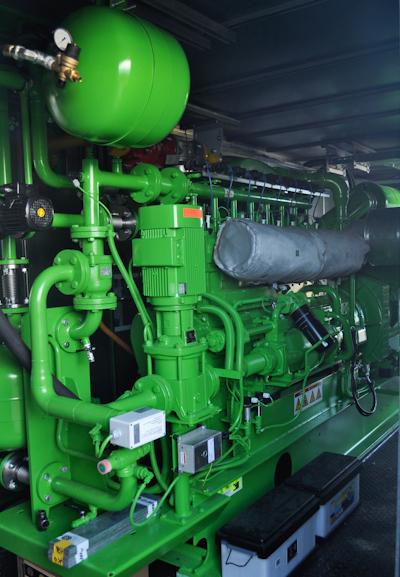 Betin Incorporated's generator converts gas from the plant's anaerobic digester into electricity. | Courtesy of Montchevré. Betin Incorporated's generator converts gas from the plant's anaerobic digester into electricity. | Courtesy of Montchevré.