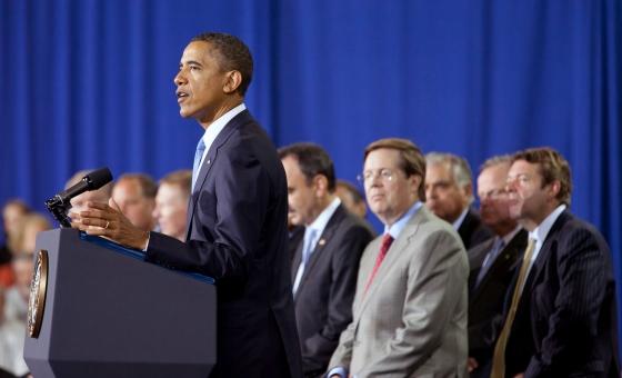 President Barack Obama delivers remarks on fuel efficiency standards for 2017-2025 model year cars and light-duty trucks during an event at the Washington Convention Center in Washington, D.C., July 29, 2011. Seated behind the President are at left are auto industry executives and Transportation Secretary Ray LaHood. (Official White House Photo by Samantha Appleton) President Barack Obama delivers remarks on fuel efficiency standards for 2017-2025 model year cars and light-duty trucks during an event at the Washington Convention Center in Washington, D.C., July 29, 2011. Seated behind the President are at left are auto industry executives and Transportation Secretary Ray LaHood. (Official White House Photo by Samantha Appleton)
