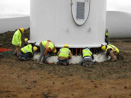 Construction teams set up a turbine foundation in Minot, N.D. | Photo courtesy of Basin Electric Power Cooperative Construction teams set up a turbine foundation in Minot, N.D. | Photo courtesy of Basin Electric Power Cooperative