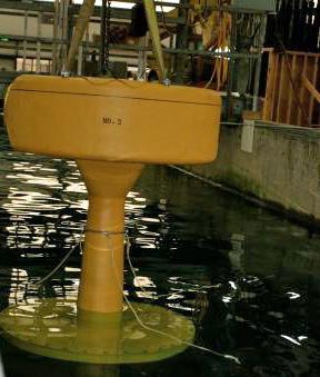 The 1:15 scale prototype being lowered into the wave flume at Oregon State University's O.H. Hinsdale Wave Research Laboratory | Photo courtesy of Columbia Power The 1:15 scale prototype being lowered into the wave flume at Oregon State University's O.H. Hinsdale Wave Research Laboratory | Photo courtesy of Columbia Power