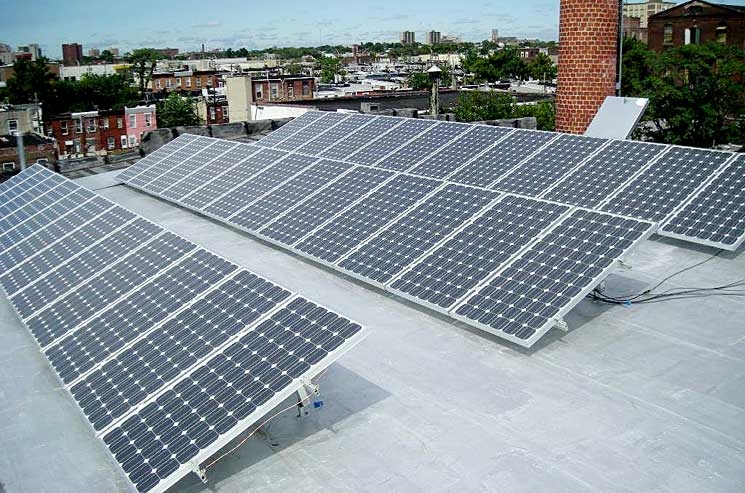 This photograph features the 6-kilowatt (kw) rooftop photovoltaic system that Mercury Solar Systems installed in the Lower Kensington neighborhood of Philadelphia.| Photo courtesy of Mercury Solar Solutions This photograph features the 6-kilowatt (kw) rooftop photovoltaic system that Mercury Solar Systems installed in the Lower Kensington neighborhood of Philadelphia.| Photo courtesy of Mercury Solar Solutions