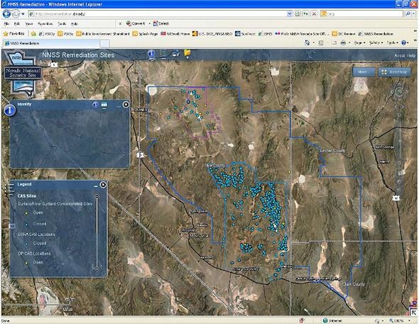 Shown here is a screenshot of the interactive map, which makes Nevada National Security Site data more accessible to the public. Shown here is a screenshot of the interactive map, which makes Nevada National Security Site data more accessible to the public.