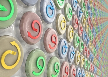 This artistic rendition of "spin vortices" illustrates tiny magnetic vortices that spin according to the polarization of each disk's vortex core. At Argonne National Laboratory, scientists are using alternating magnetic fields to control the behavior of these spin vortices, which are small dots made of iron and nickel. The experiments will help to create new, more efficient magnetic devices -- like the random access memory (RAM) in the device you are using to look at this very photo. <a href="http://www.anl.gov/articles/chaotic-spin-vortices-could-lead-new-computer-memories" target="_blank">Learn more about spin vortices</a>. | Photo courtesy of Sander Munster, Dresden University of Technology. This artistic rendition of "spin vortices" illustrates tiny magnetic vortices that spin according to the polarization of each disk's vortex core. At Argonne National Laboratory, scientists are using alternating magnetic fields to control the behavior of these spin vortices, which are small dots made of iron and nickel. The experiments will help to create new, more efficient magnetic devices -- like the random access memory (RAM) in the device you are using to look at this very photo. <a href="http://www.anl.gov/articles/chaotic-spin-vortices-could-lead-new-computer-memories" target="_blank">Learn more about spin vortices</a>. | Photo courtesy of Sander Munster, Dresden University of Technology.
