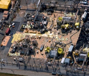 An aerial view shows tanks 5 and 6, which are scheduled for closure this fall. Nearby are two other underground waste tanks. An aerial view shows tanks 5 and 6, which are scheduled for closure this fall. Nearby are two other underground waste tanks.
