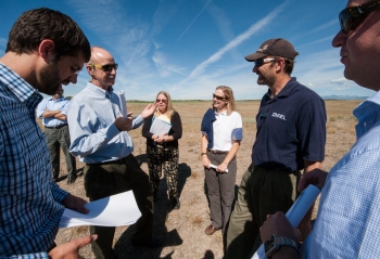 From left to right: James Jensen, Tom Johnson, Jody Rosier, and Rebecca Kauffman of Southern Ute Alternative Energy, and Otto VanGeet and Alex Dane of NREL, tour a potential solar array site on Southern Ute tribal land in Ignacio, CO. Photo by Dennis Schroeder, NREL From left to right: James Jensen, Tom Johnson, Jody Rosier, and Rebecca Kauffman of Southern Ute Alternative Energy, and Otto VanGeet and Alex Dane of NREL, tour a potential solar array site on Southern Ute tribal land in Ignacio, CO. Photo by Dennis Schroeder, NREL