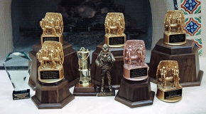 Trophies won by the WIPP mine rescue teams at the 2013 Southwest Regional Mine Rescue Competition in Taos, N.M. Trophies won by the WIPP mine rescue teams at the 2013 Southwest Regional Mine Rescue Competition in Taos, N.M.