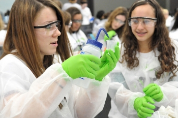 To encourage the growth of women in STEM careers, a group of girls in the eighth grade were invited to learn about career opportunities in science and engineering during the annual Introduce a Girl to Engineering Day at Argonne National Lab. | Photo courtesy of Argonne National Laboratory. To encourage the growth of women in STEM careers, a group of girls in the eighth grade were invited to learn about career opportunities in science and engineering during the annual Introduce a Girl to Engineering Day at Argonne National Lab. | Photo courtesy of Argonne National Laboratory.
